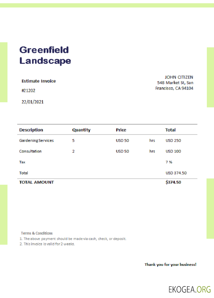 Facture USA Greenfield Landscape